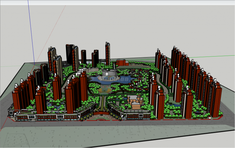 20公顷高层红色现代风格居住区su模型-图二