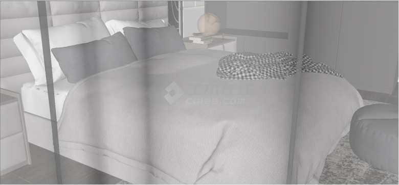 现代轻奢风格小型卧室一体化设计su模型-图二