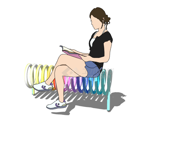 公园彩色造型休闲座椅su模型-图一