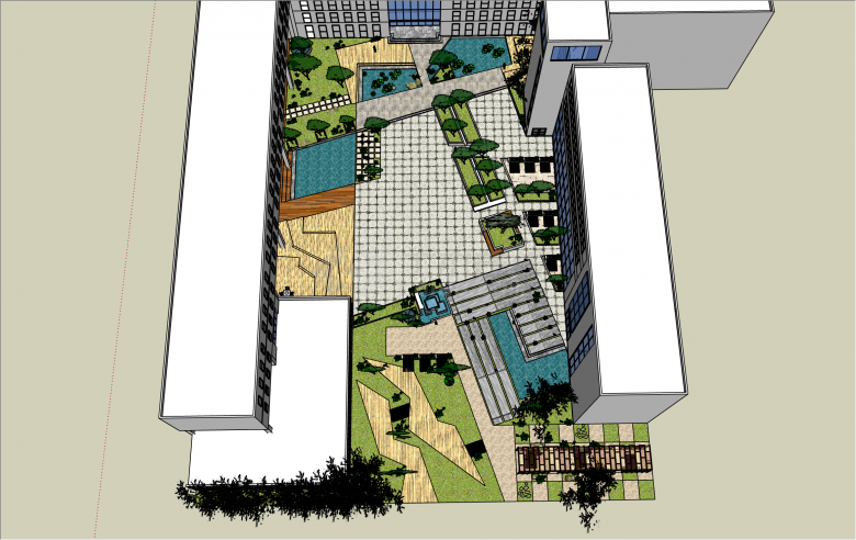 带水池新中式风格建筑内庭景观sketchupsu模型-图一