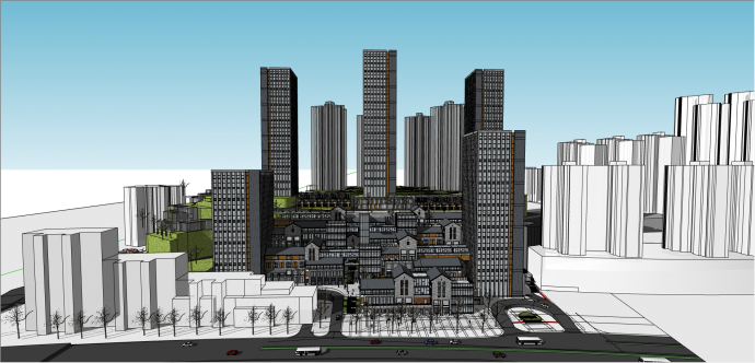 中式办公住宅综合楼su模型_图1