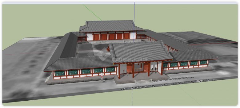 双长廊带前院古建筑su模型-图一