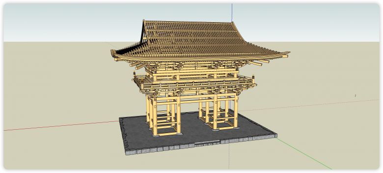木结构内部歇山顶古建筑su模型-图二