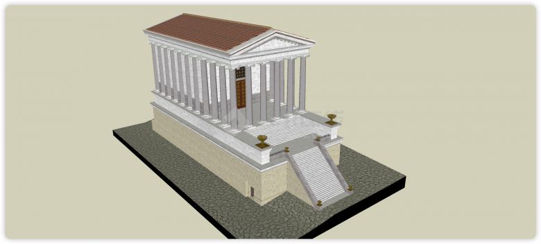 步梯白色主体古罗马建筑su模型-图一