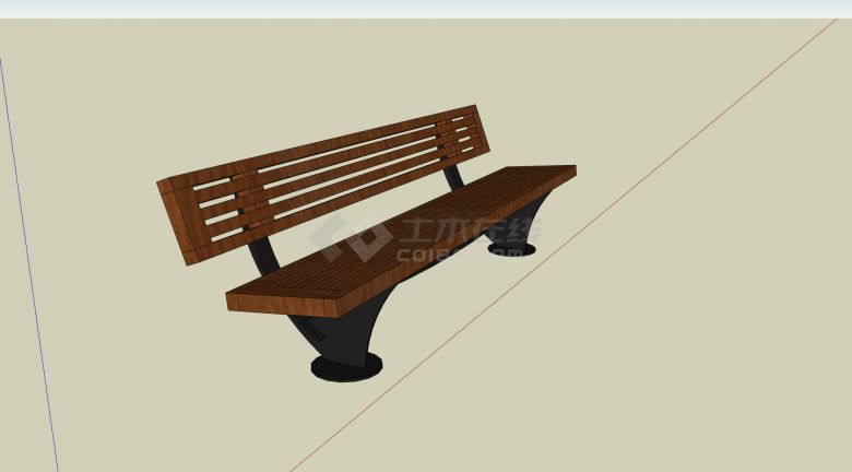 现代木质面板条形镂空靠背长椅su模型-图二