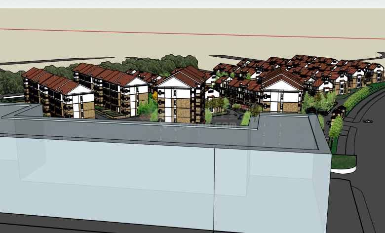 橘色复古小区楼盘规划SU模型-图二