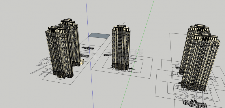 中式叠排高层住宅su模型-图二