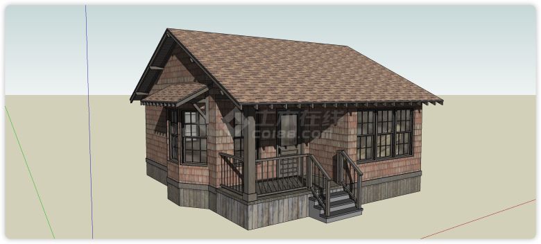 小方砖主体双坡顶老旧房屋su模型-图一