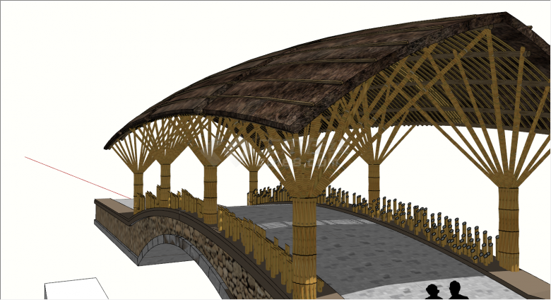 石头竹子建的廊桥su模型-图二