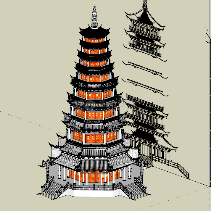 多层古塔寺庙su模型-图二