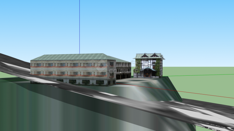 中式不规则形古建筑su模型-图一