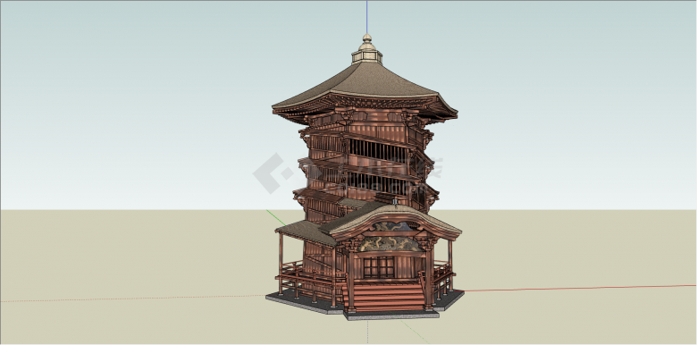 日本木制创意式寺庙su模型-图一