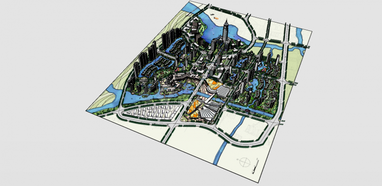 总图规划城市全景su模型-图一