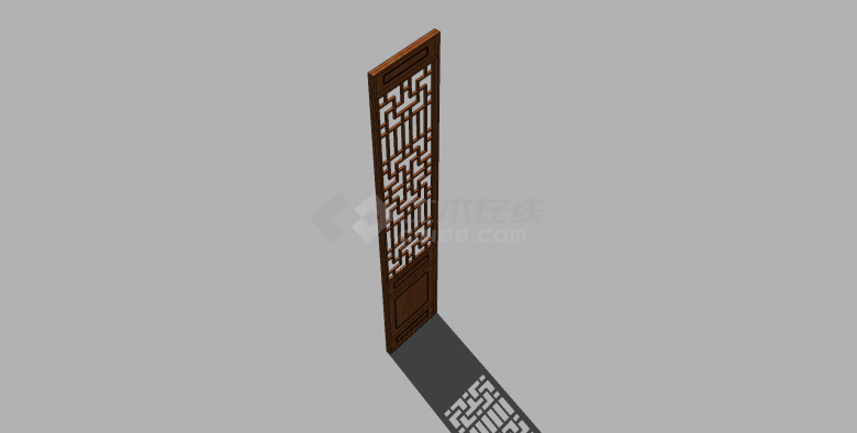 中式门棕色镂空花纹su模型-图一