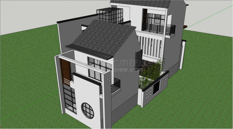 带有小院的三层的豪华别墅su模型-图二