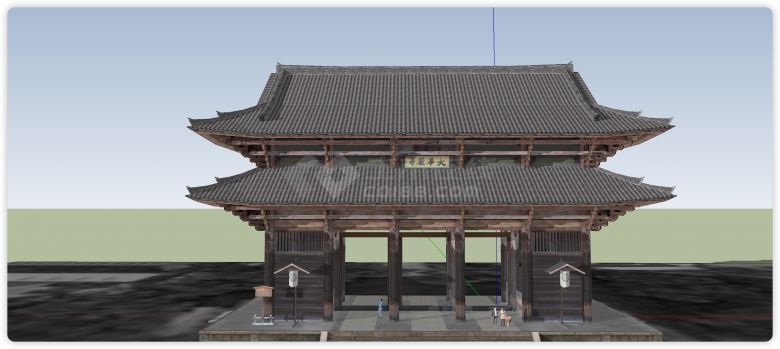 双层歇山顶木结构古寺su模型-图一