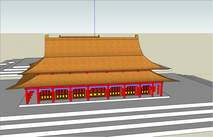 雄伟中式红色木制北京太和殿su模型_图1