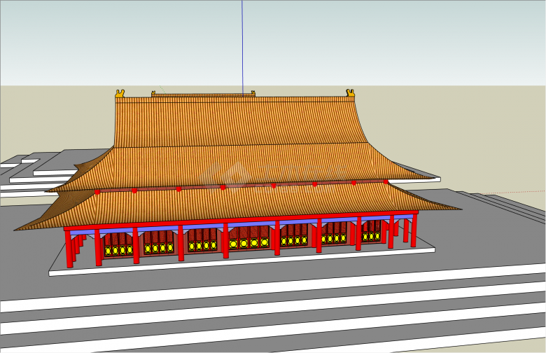 雄伟中式红色木制北京太和殿su模型-图一