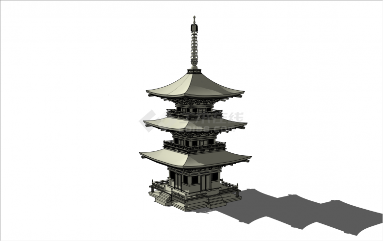 精细三层中式古建塔结构清晰su模型-图二