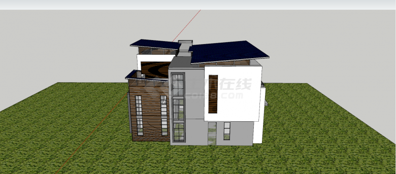 现代风格三层蓝色单坡顶别墅su模型-图二