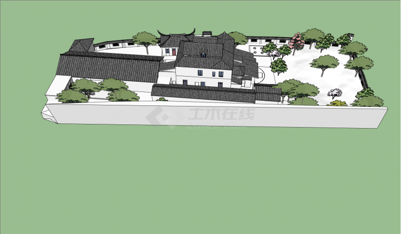 白色中式大型别墅建筑su模型-图二