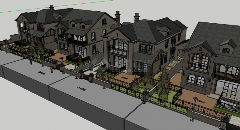 别墅区联排多层别墅su模型-图二