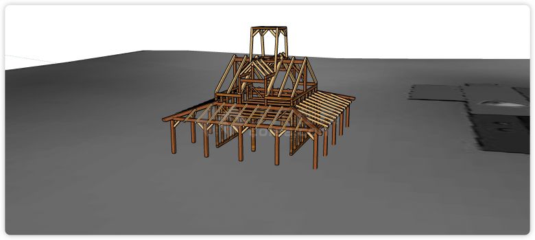 木方搭建屋顶内部结构su模型-图一