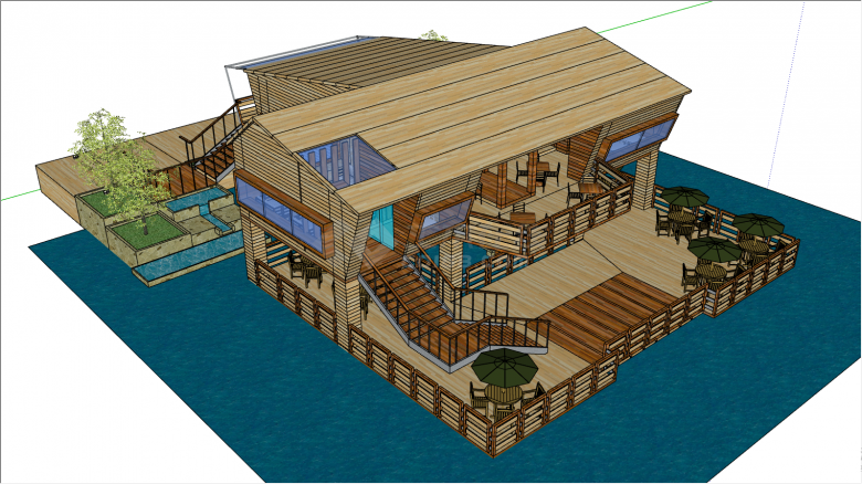 新中式木质海滨别墅su模型-图一