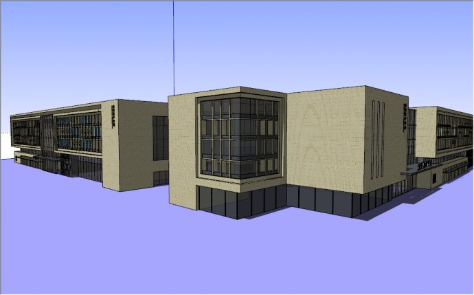 现代产业园工厂办公楼建筑su模型_图1