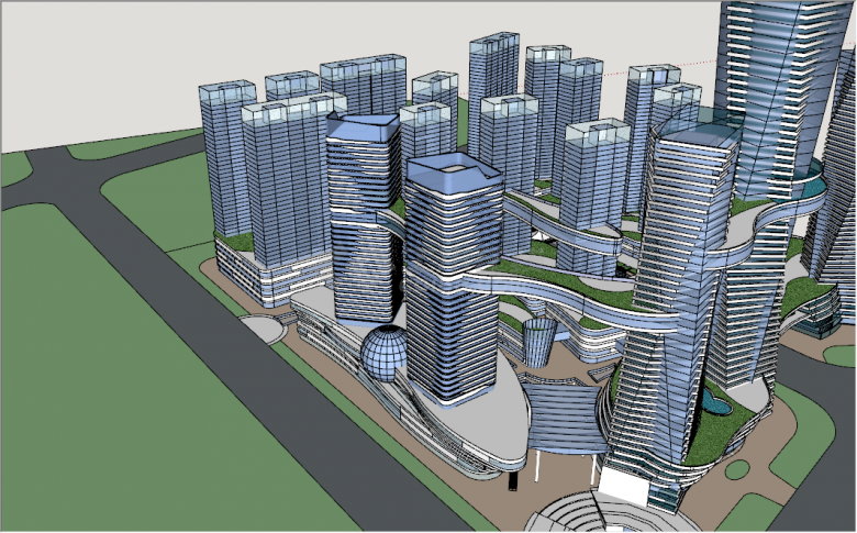 现代蓝色玻璃城市综合体su模型-图二