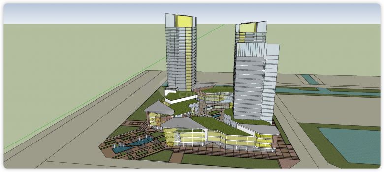玻璃结构喷泉景观湖州商务中心区su模型-图二