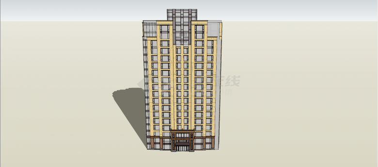 黄色墙体灰色玻璃住宅区项目su模型-图一