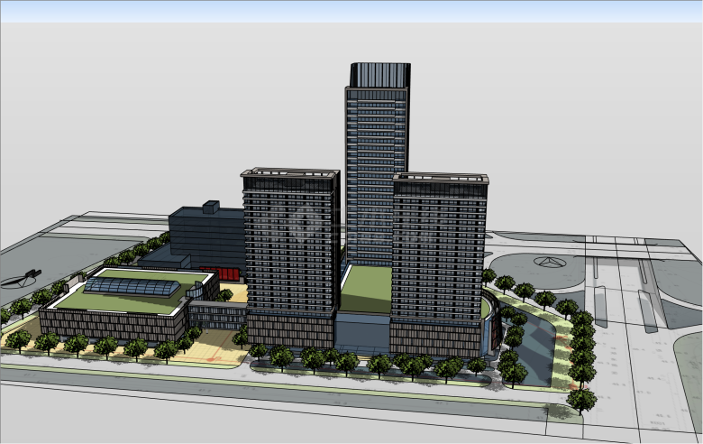 全新现代风格商业综合楼su模型-图二
