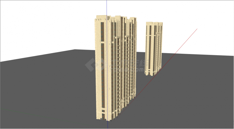 两栋高层的黄色的住宅建筑su模型-图二
