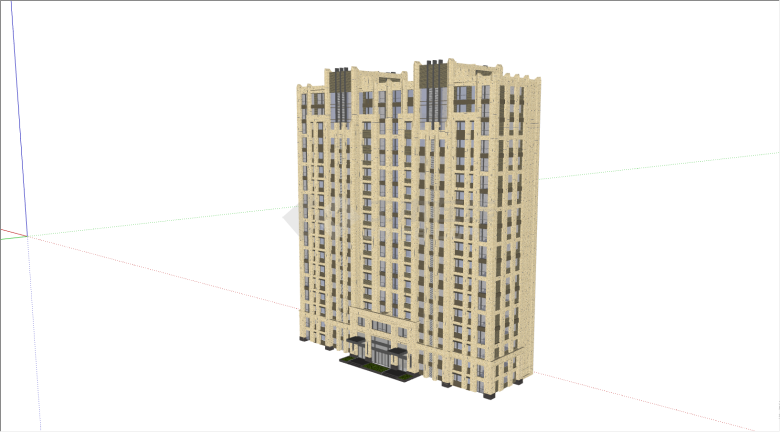 一栋高层的黄色的住宅建筑su模型-图一