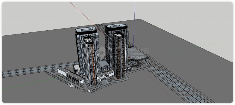 四栋方形结构住宅区项目su模型-图一
