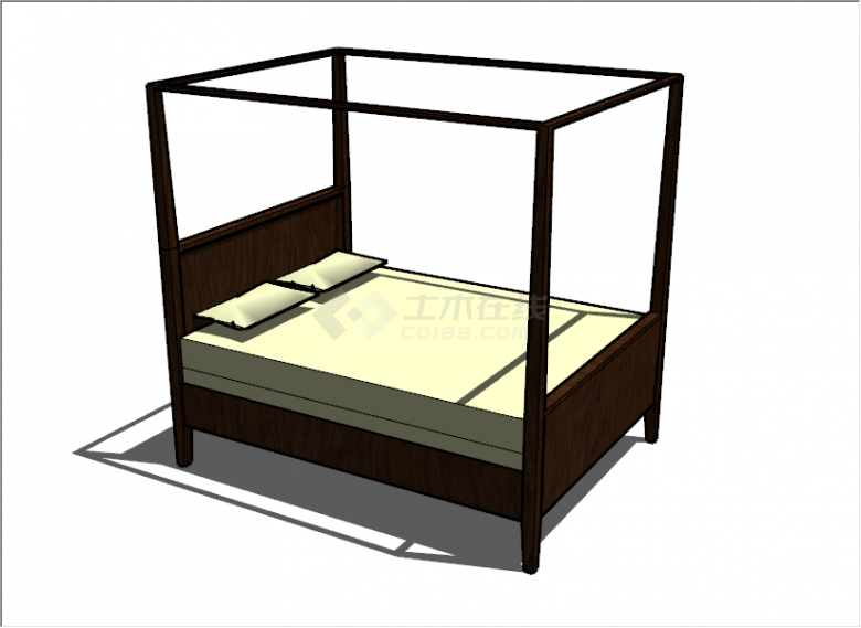 新中式棕色木质床家具su模型-图二