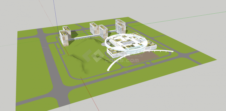 医院圆形矩形组合建筑su模型-图二
