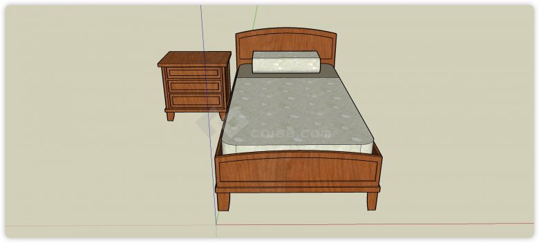 樱桃木弧形床头板单人床su模型-图二
