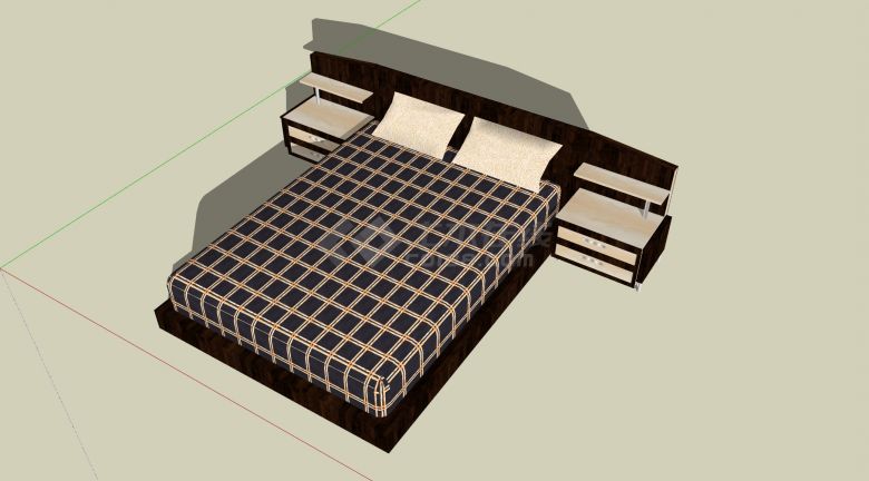 T型床靠板双床头柜黑色现代大床su模型-图一