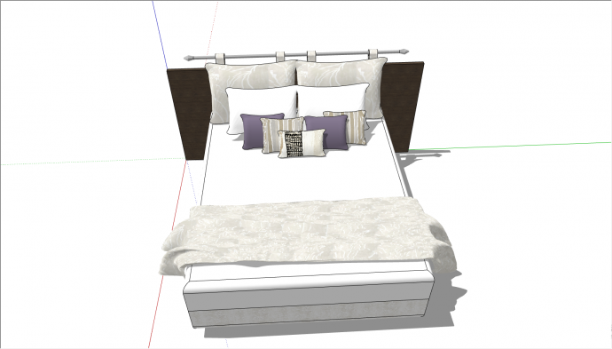 白色的时尚简约的现代床su模型_图1