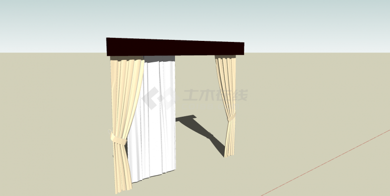 窗帘米色布料棕色窗帘杆su模型-图二