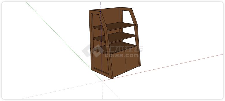 底部对开门上方三层开放空间书柜su模型-图一