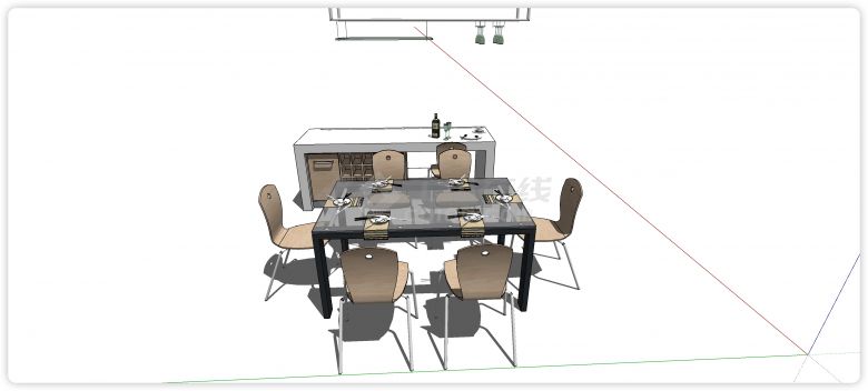 玻璃桌面钢架结构框架餐桌su模型-图二