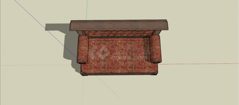 棕色木质底架花纹布艺沙发su模型-图二