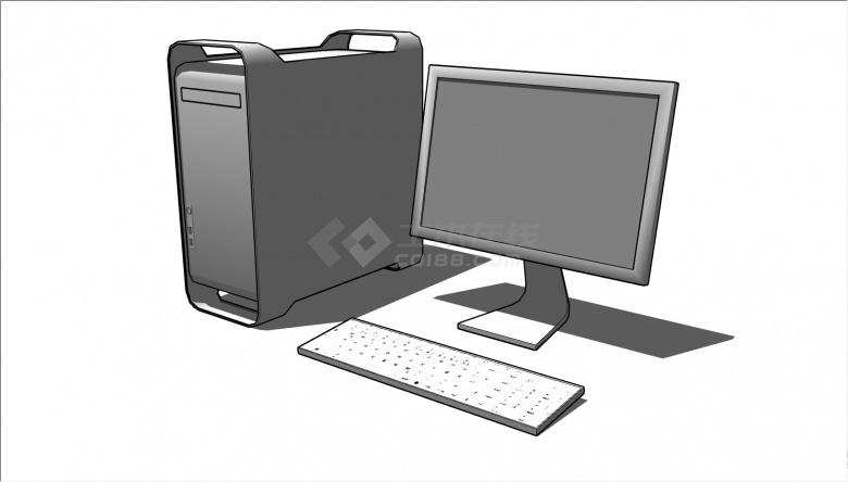 一款灰色的带有主机 显示屏  键盘的 电脑su模型-图二
