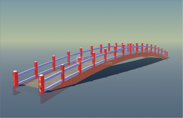 经典中式木栏杆拱桥su模型-图二