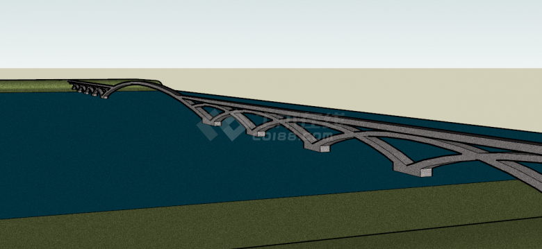 公路湖上通用桥su模型-图一