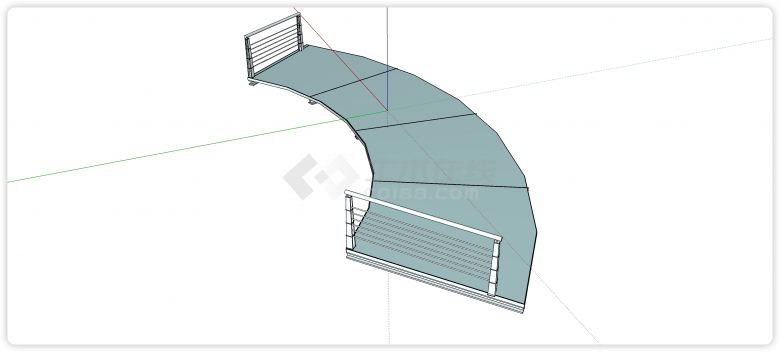 扇形玻璃桥面铁制围栏观景桥su模型-图二