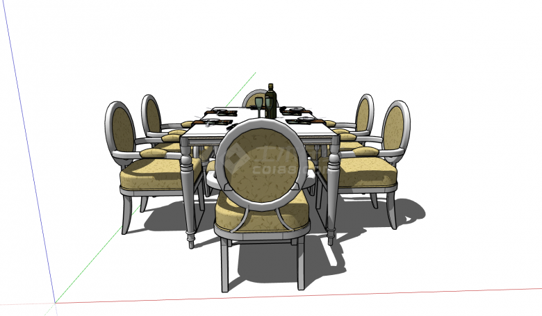 欧式豪华餐厅桌椅su模型-图一